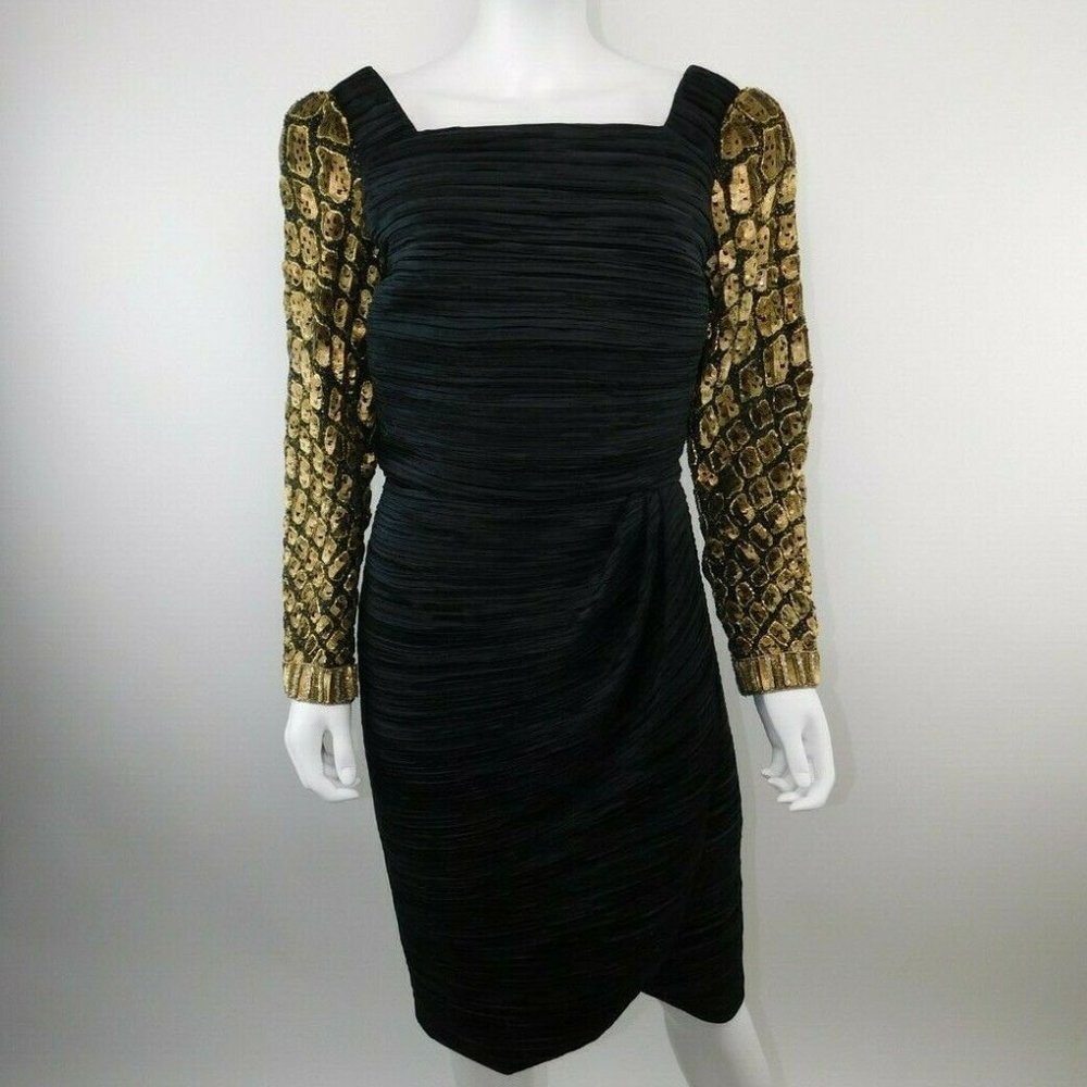 Richilene Vintage Ruched Beaded Sheath Dress